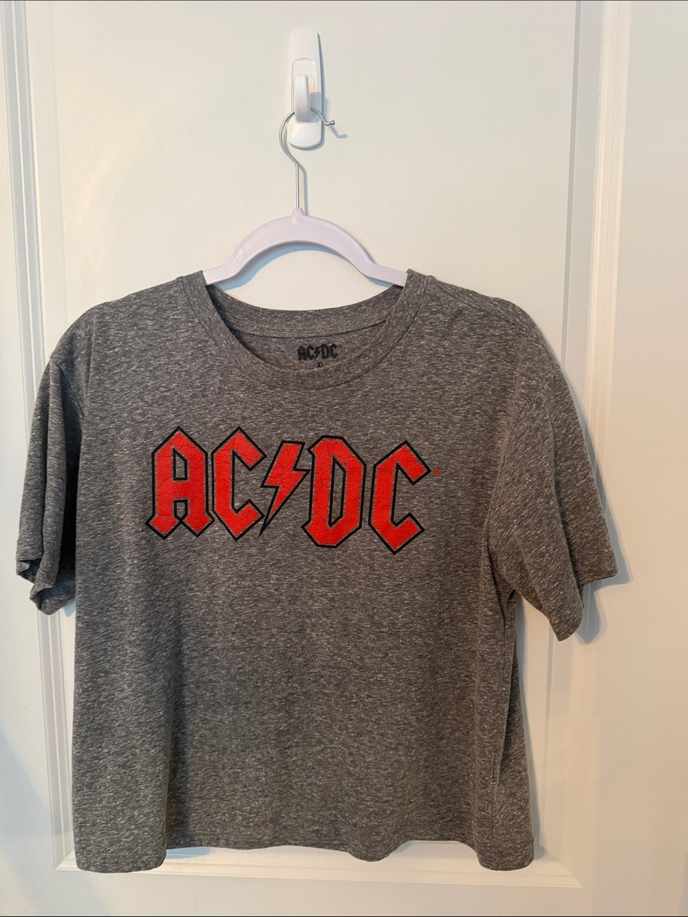AC/DC Gray Cropped Tee with Red Logo